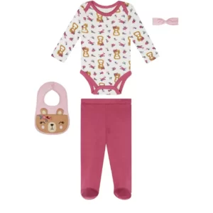 Set 4 Piezas Osito Fucsia - 0/3 Meses