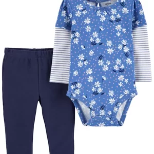 Set 2 Piezas Floral Azul - 9 Meses