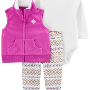 Set 3 Piezas Fucsia con Chaleco - 3 Meses